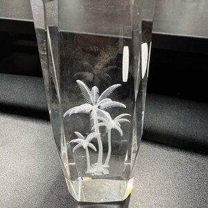 Crystal Palm Tree Etched Vase - Clear/Paperweight
